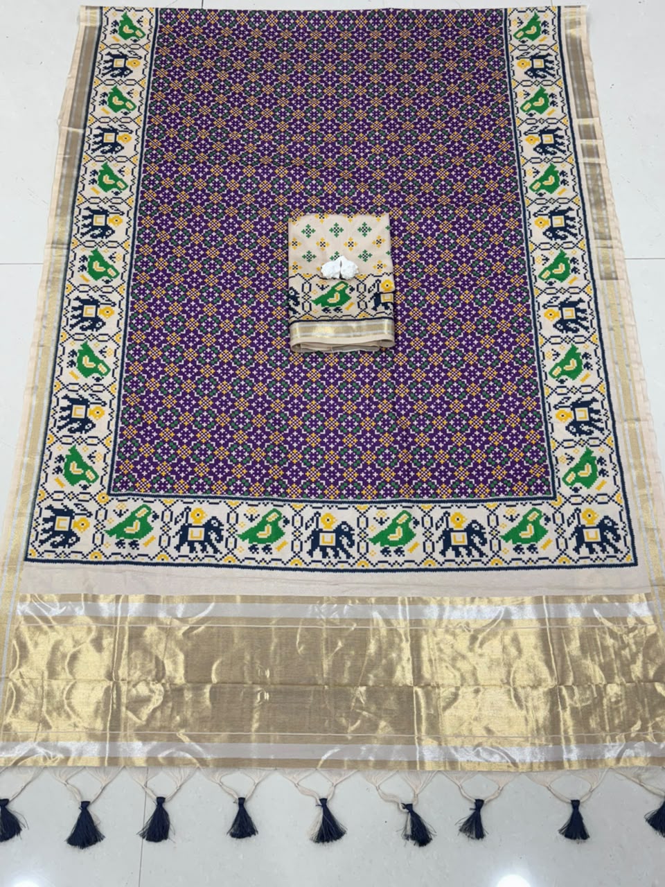 Royal Zari Weaving Tusser Silk Patola Lagdi Pallu Saree-PURPLE