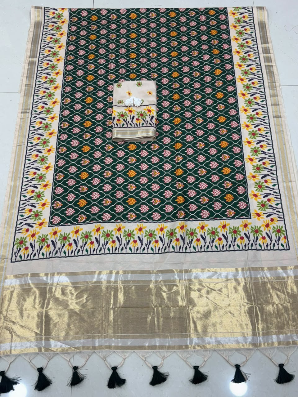 Royal Zari Weaving Tusser Silk Patola Lagdi Pallu Saree- BLUE