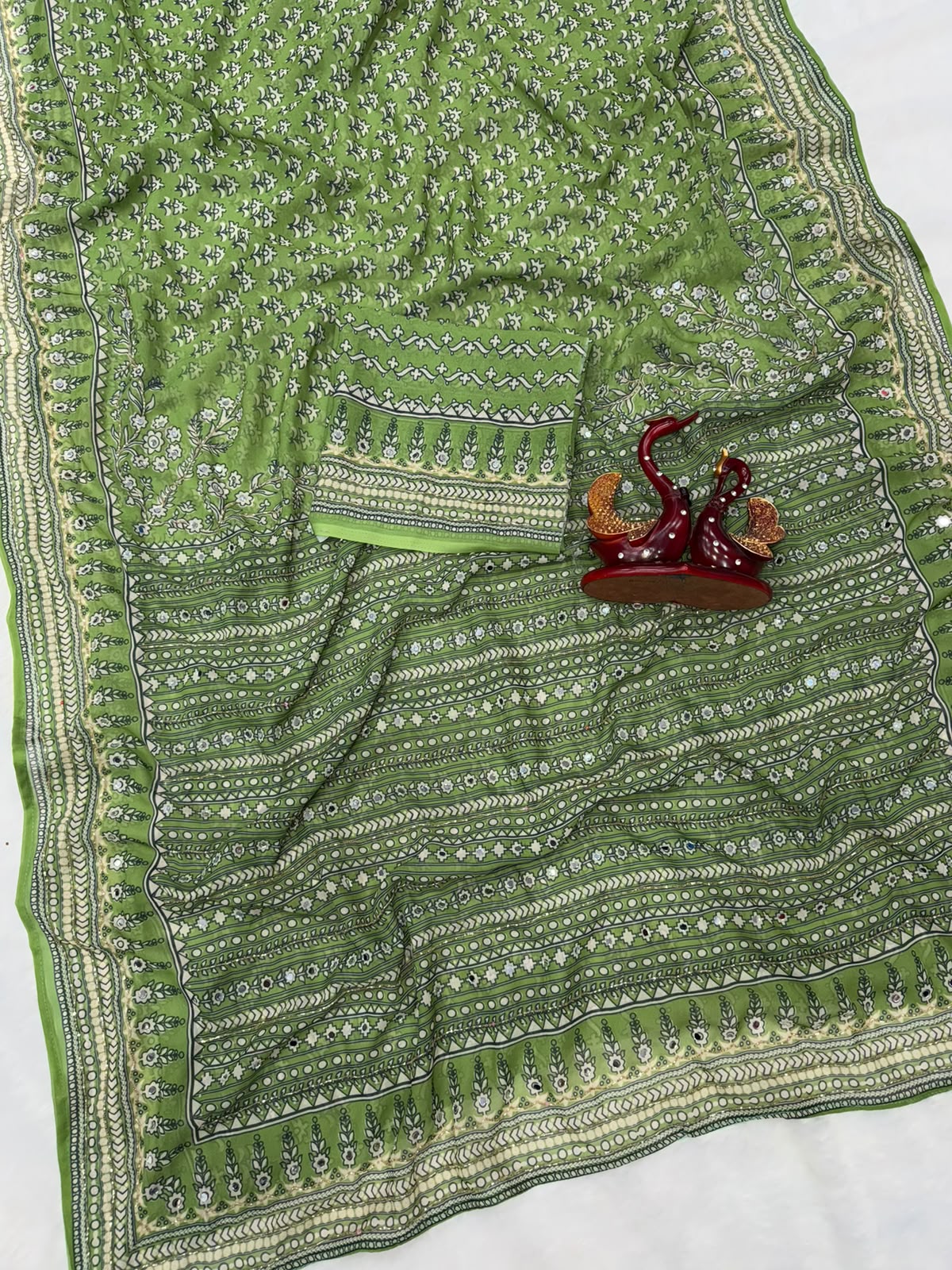 Royal Ajrakh-Inspired Printed Saree with Intricate Floral Motifs & Traditional Border - PISTA