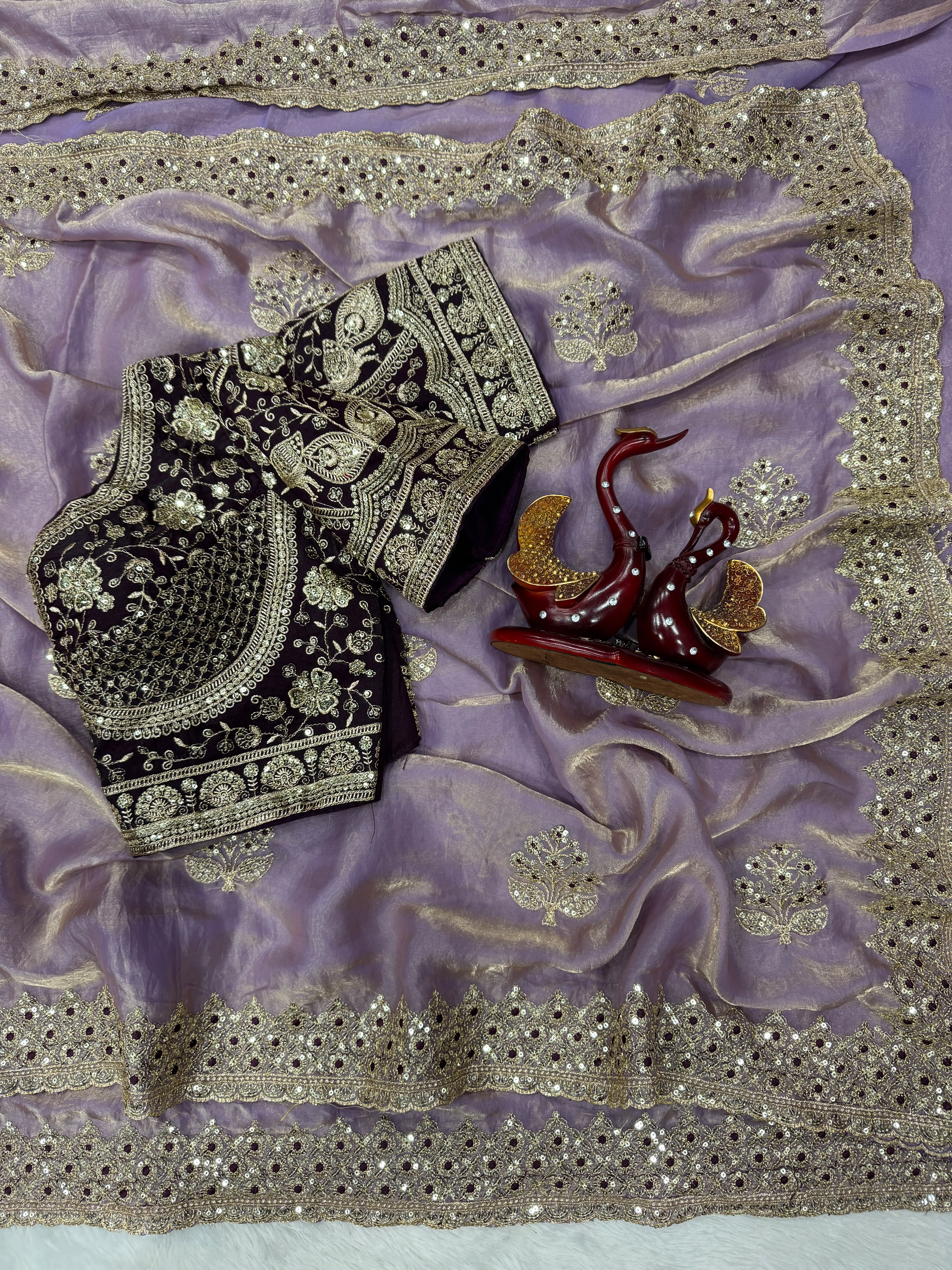 Champagne Embroidered Party Wear Saree - PURPLE