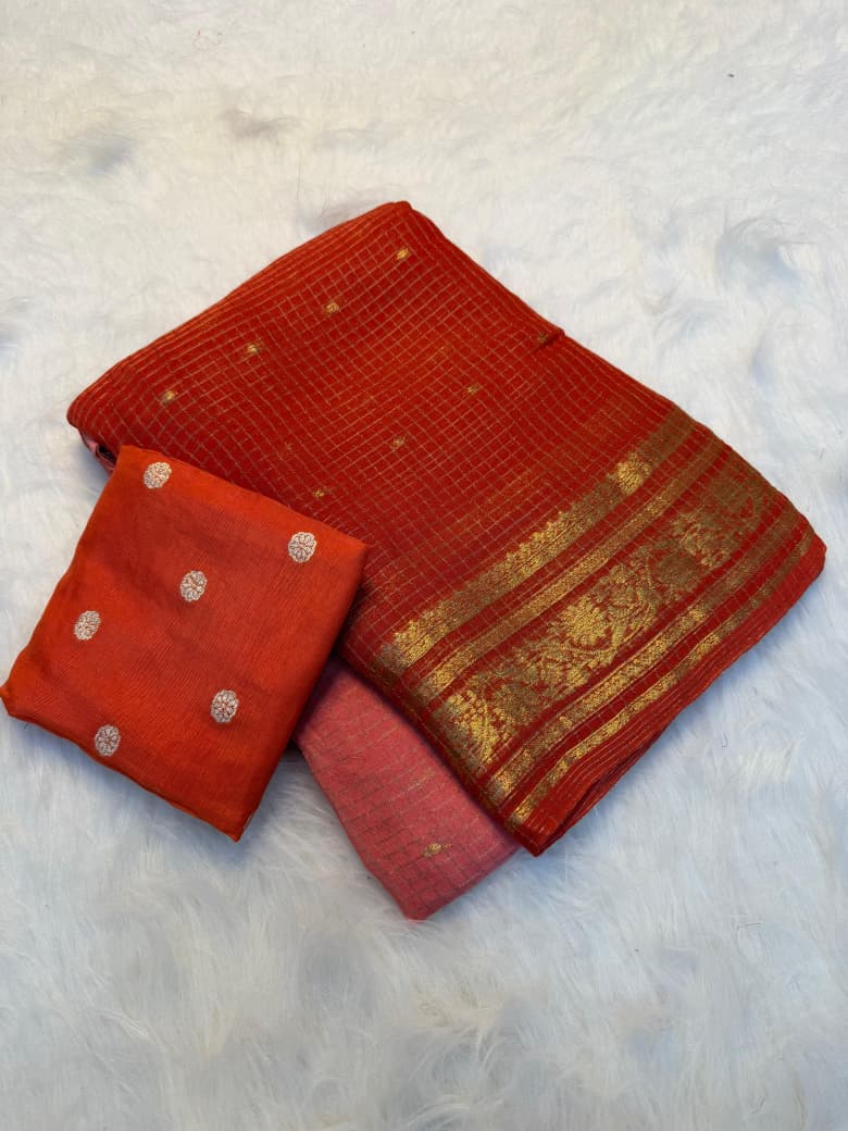Elegant Viscose Georgette Saree with 2D Concept & Premium Dola Silk Blouse-Orange