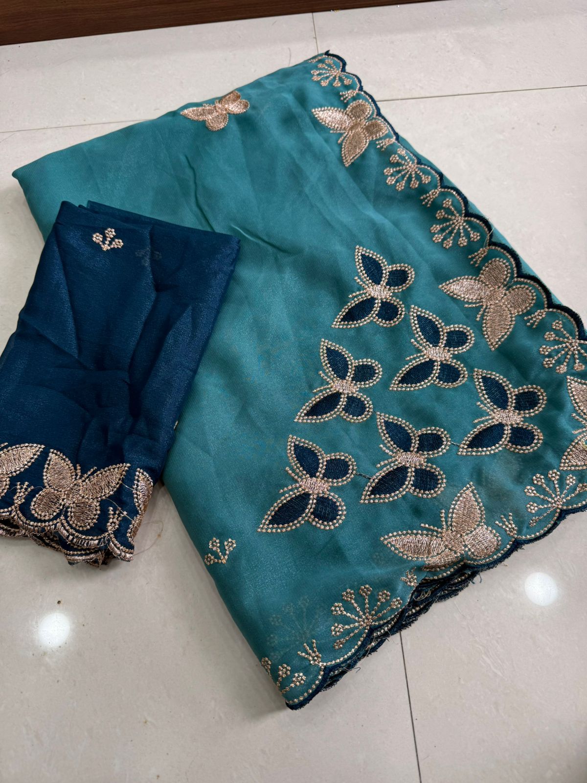 Designer Star Georgette Saree with Multi Embroidery Work - SKY
