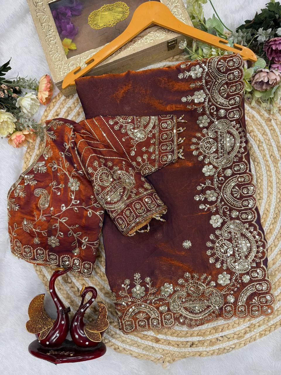 Myra Space Silk Saree - BROWN