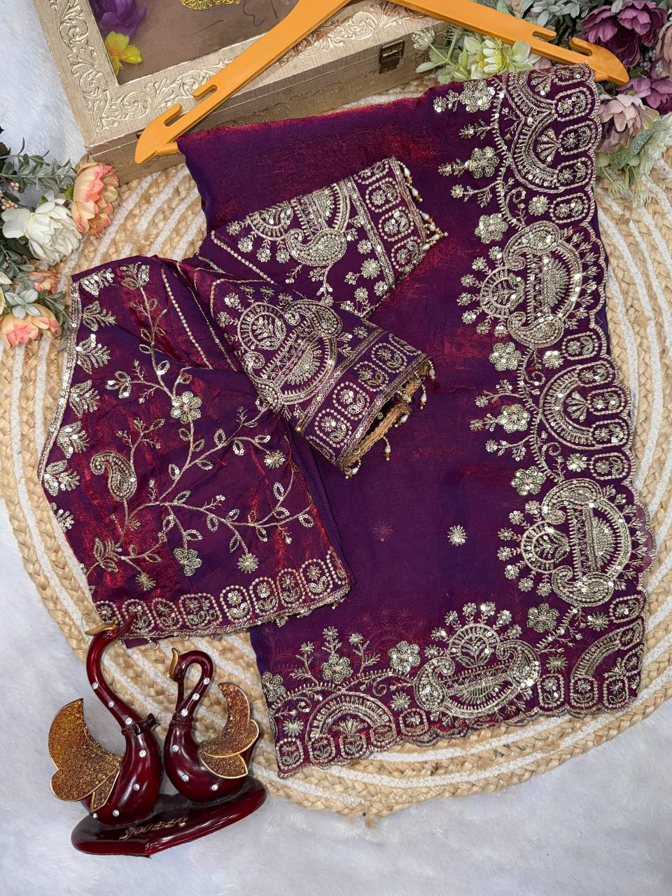Myra Space Silk Saree - WINE