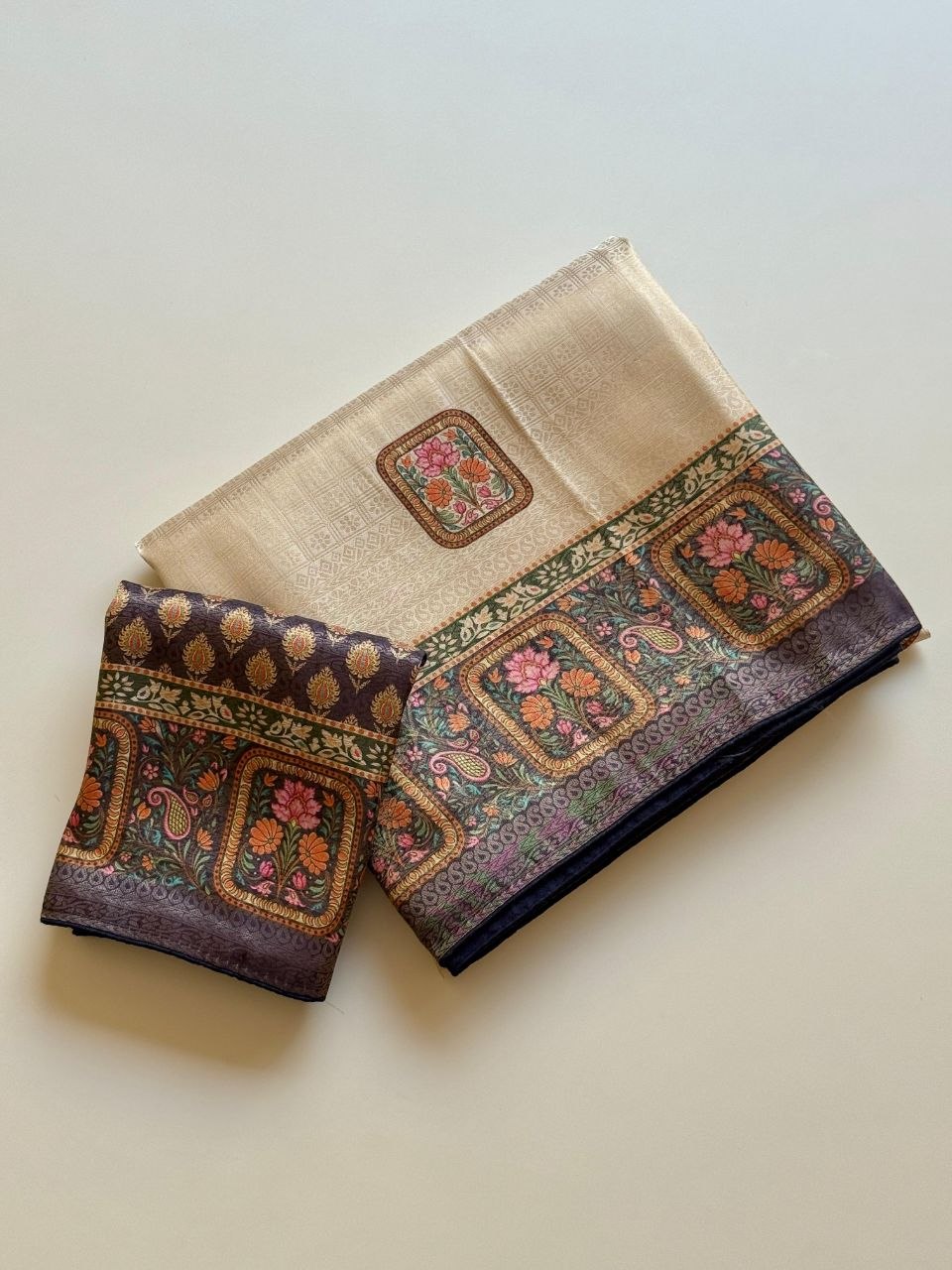 Roopkala Premium Jari Weaving Softy Silk Saree -   CREAM AND BLUE