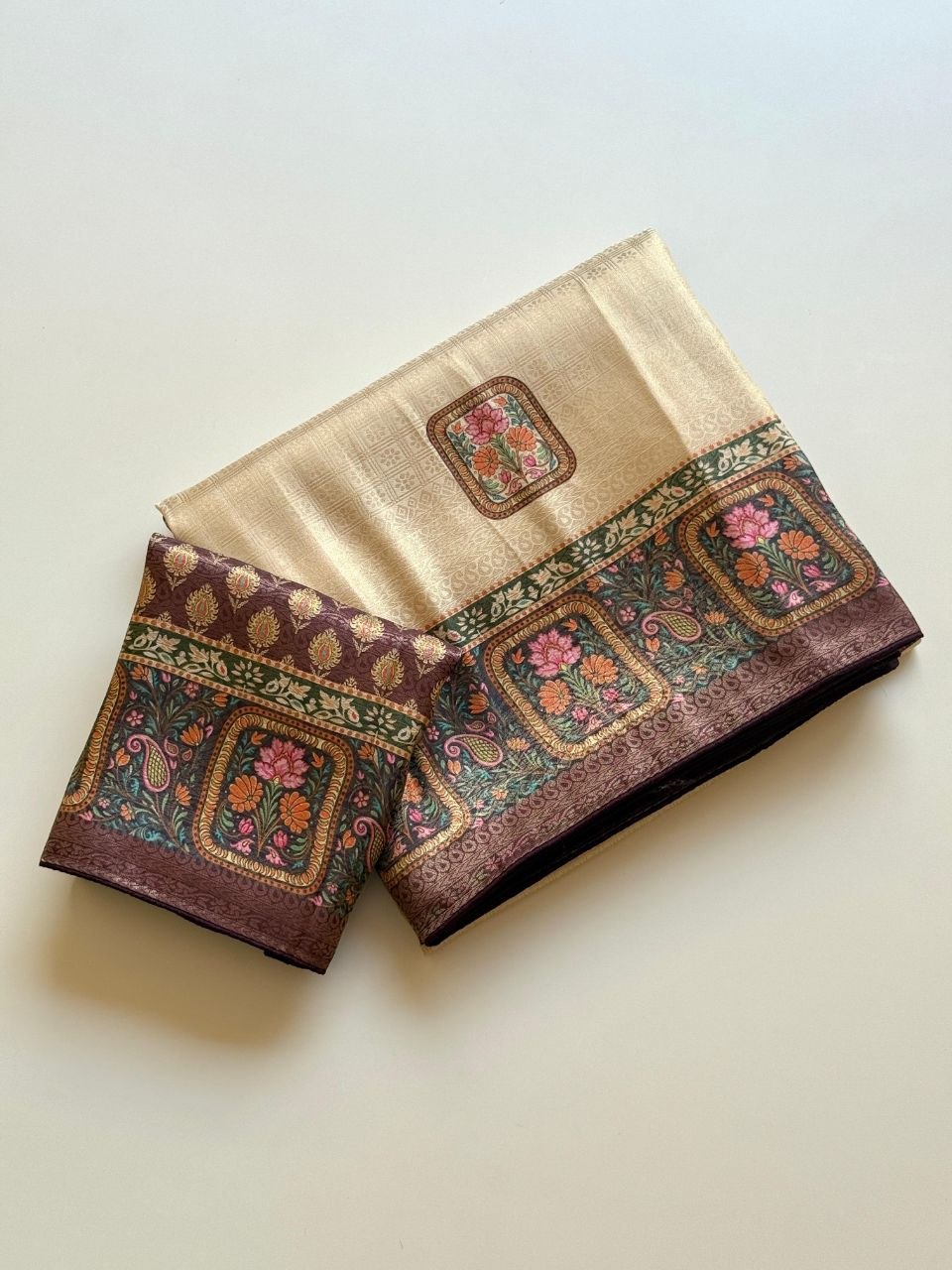 Roopkala Premium Jari Weaving Softy Silk Saree -   CREAM AND BLACK
