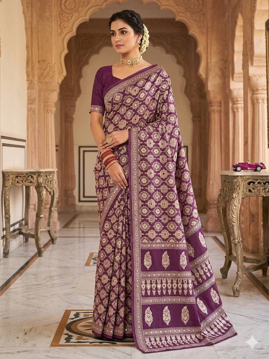 Royal  Banarasi Style Woven Saree with Traditional Motifs - WINE
