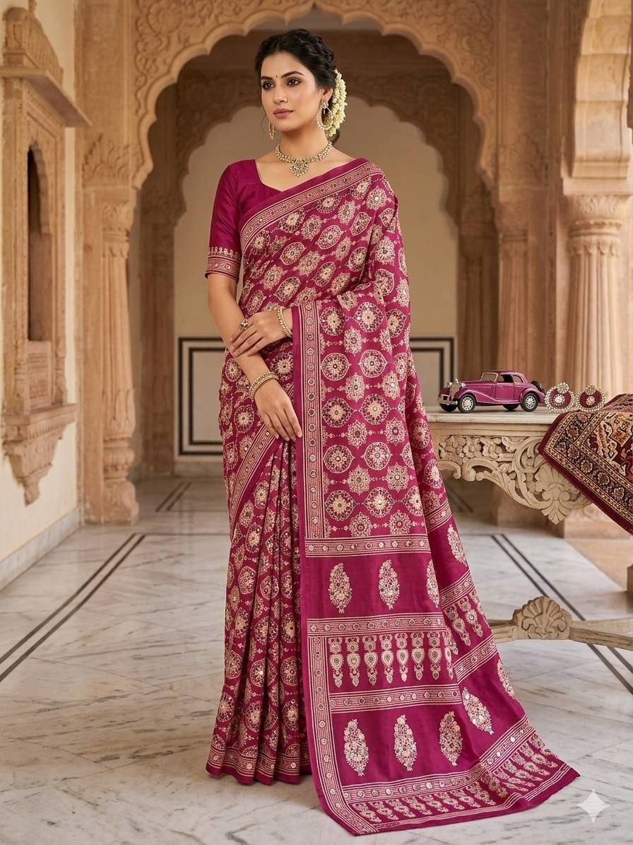 Royal  Banarasi Style Woven Saree with Traditional Motifs - PINK