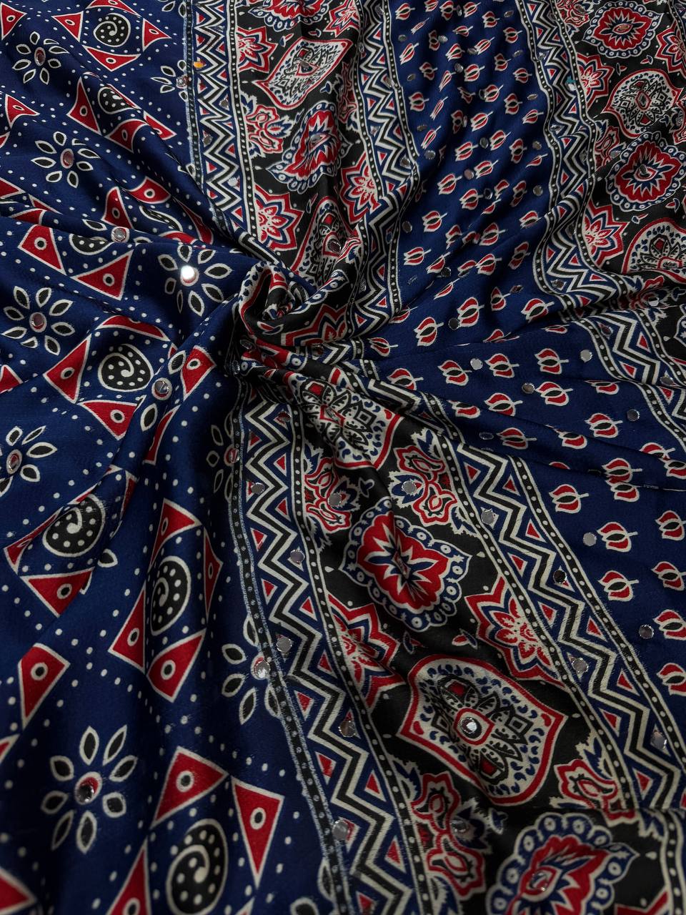 Aarohi ajrakh Satin Saree- BLUE