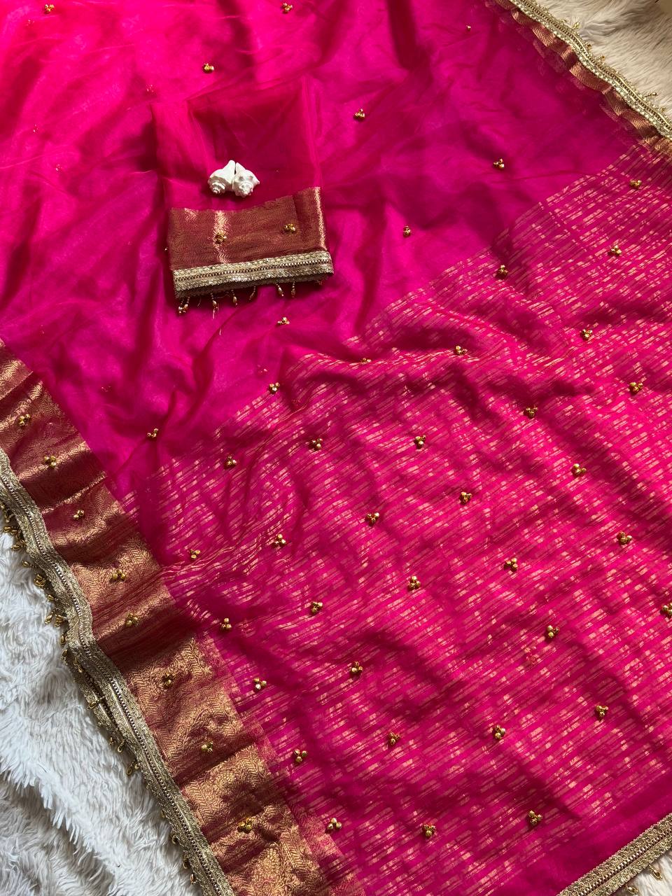 Trending Real Ghungroo Tissu Silk Saree with Designer Pallu-PINK