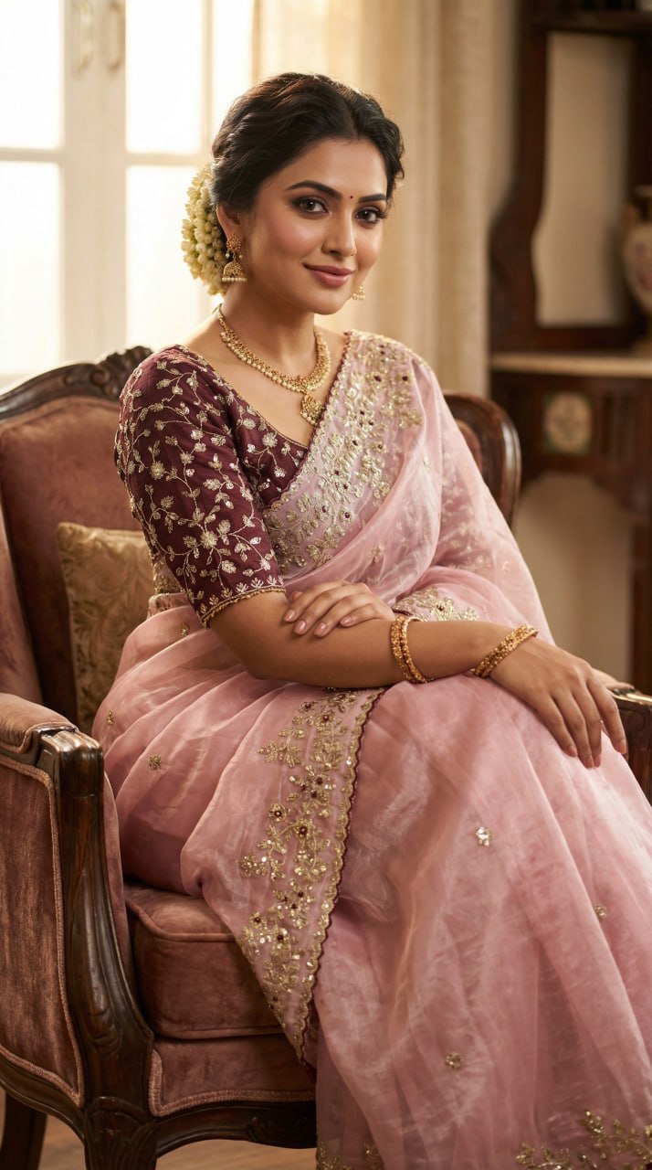 Designer Fandy Satin Saree with 3mm Sequins Pallu & Cutwork Border –PINK