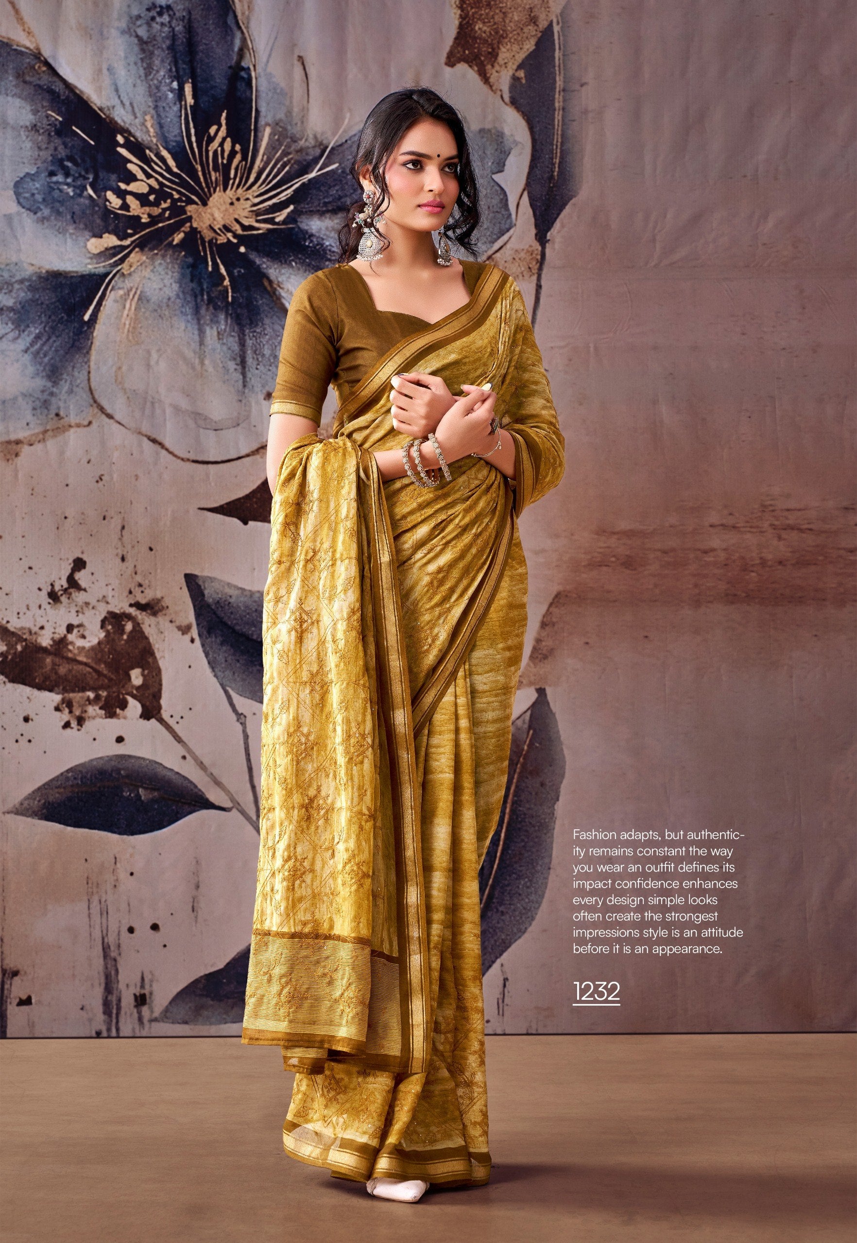 Elegant Floral Designer Saree -YELLOW