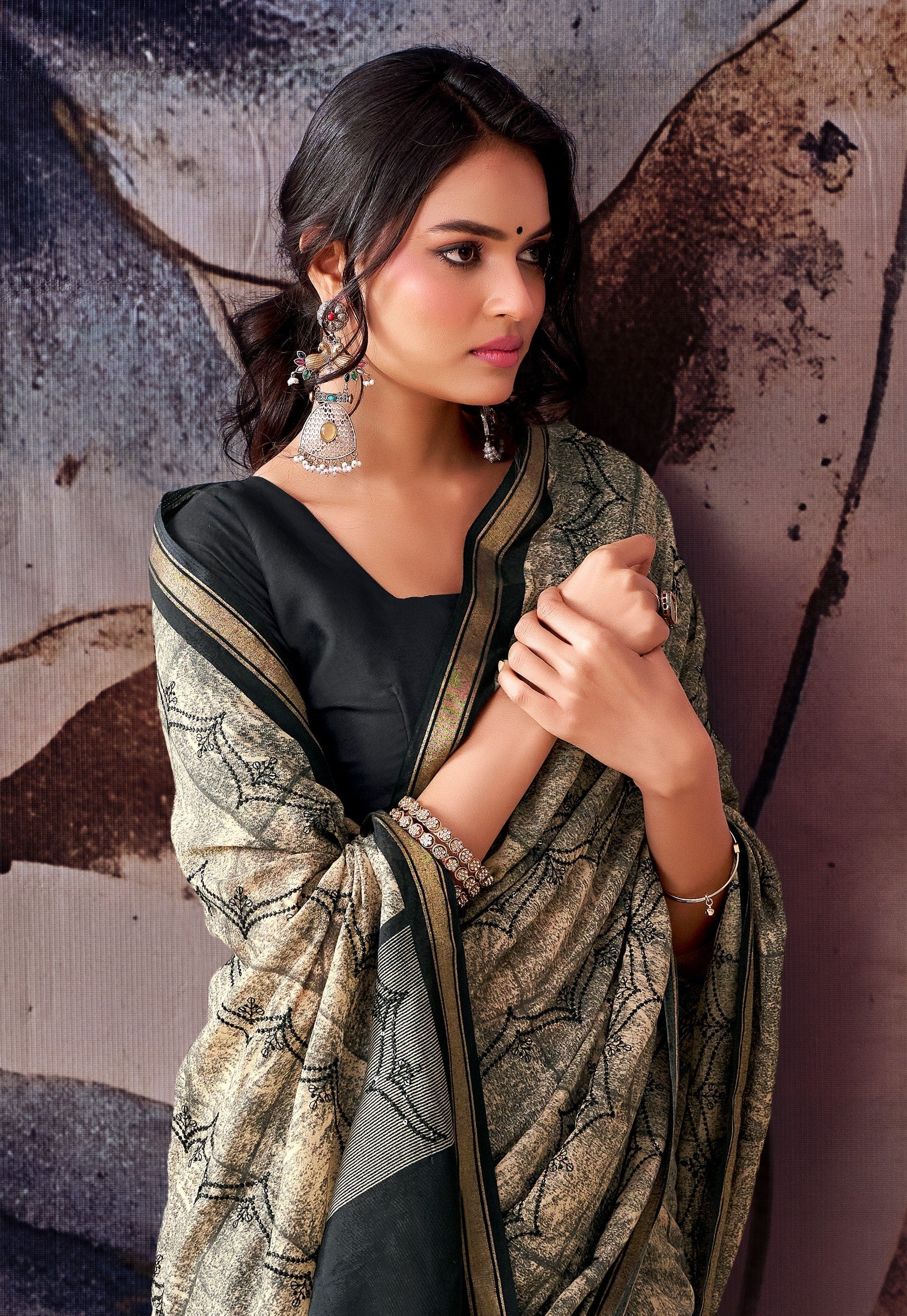 Elegant Floral Designer Saree -BLACK