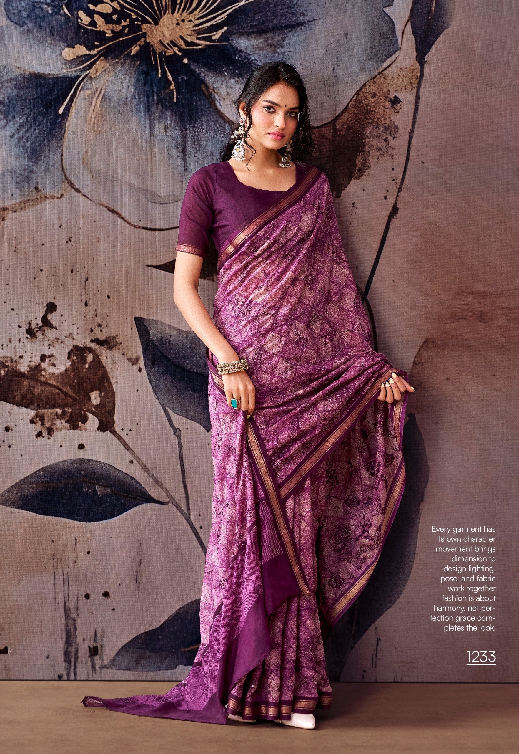 Elegant Floral Designer Saree -WINE