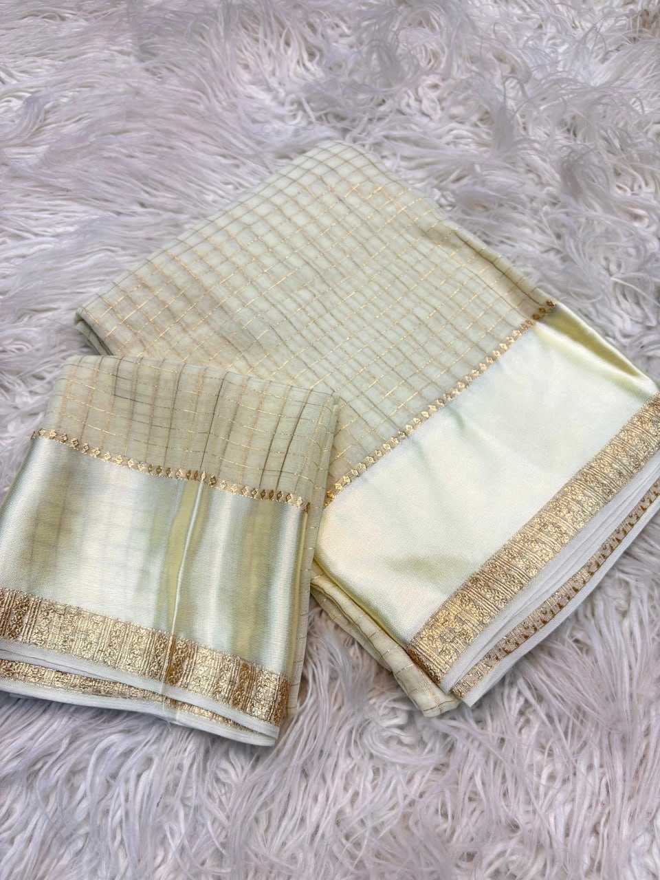 Charming Beige Viscose Georgette Fabric With Satin Border Work Saree With Blissful Blouse Piece