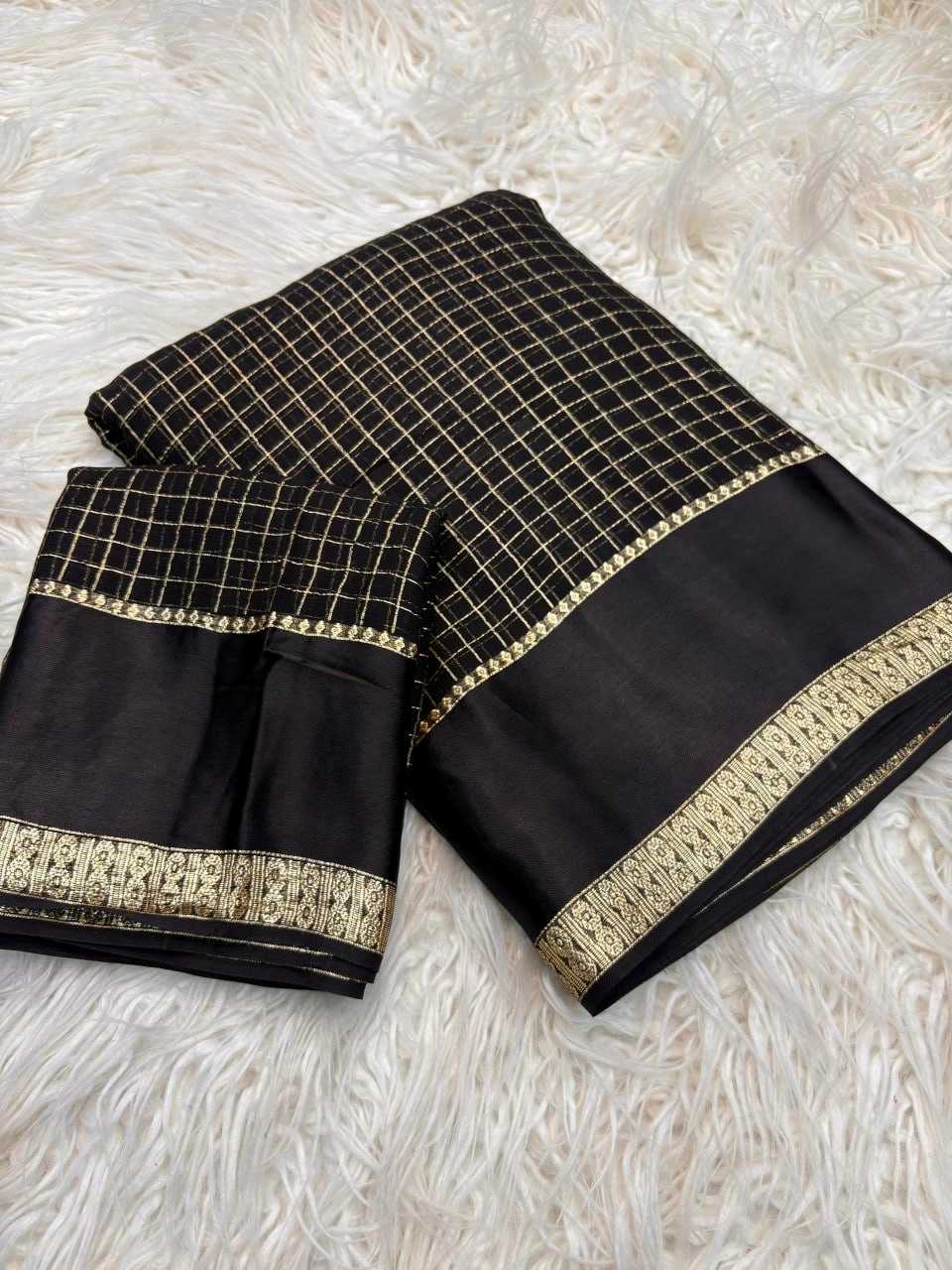 Charming Black Viscose Georgette Fabric With Satin Border Work Saree With Blissful Blouse Piece