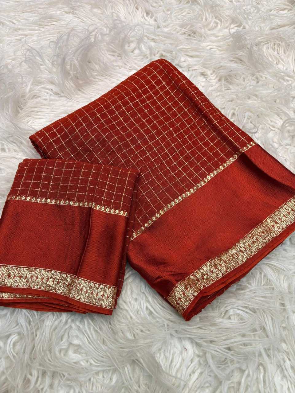 Charming Red Viscose Georgette Fabric With Satin Border Work Saree With Blissful Blouse Piece