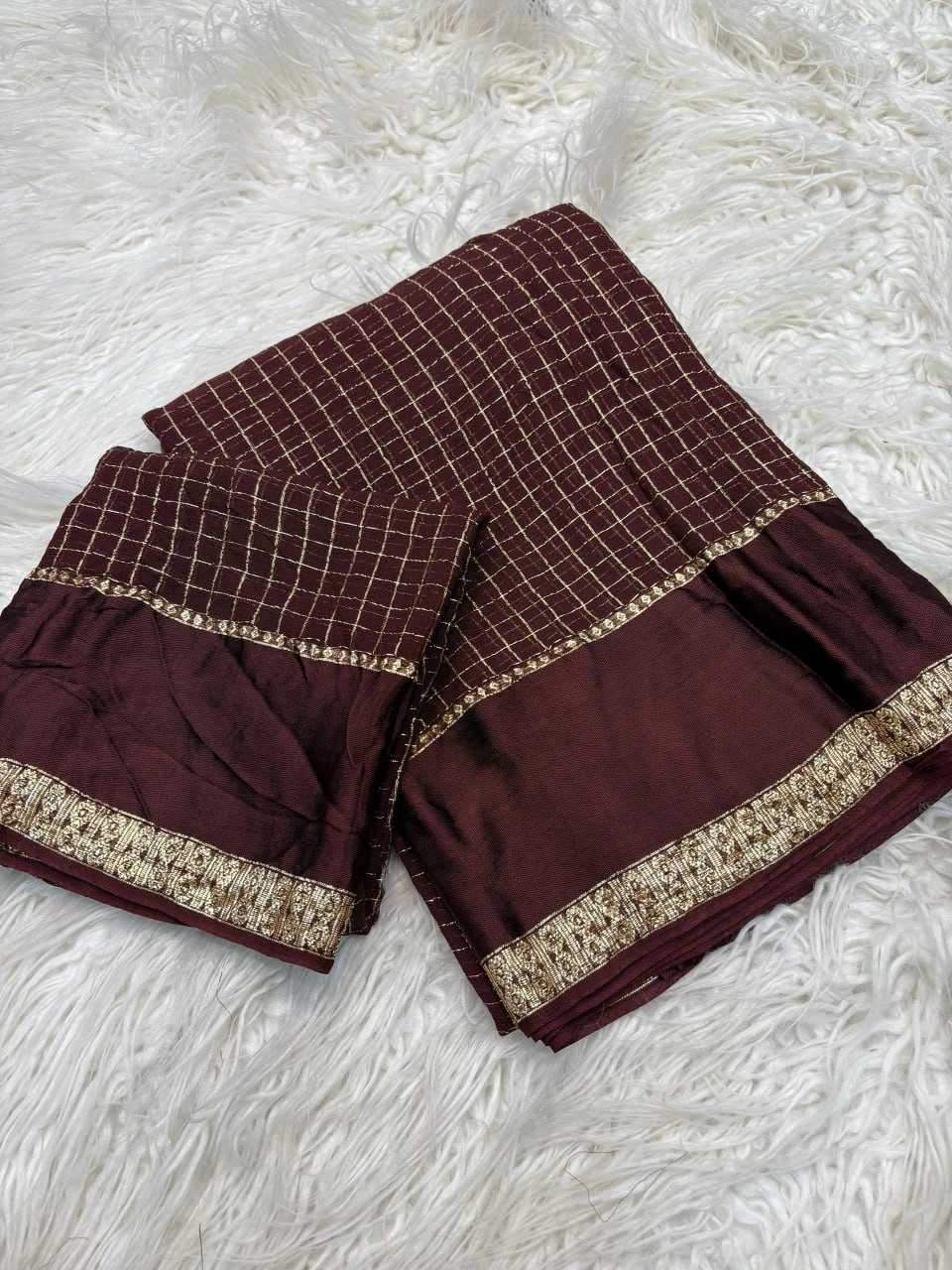Charming Brown Viscose Georgette Fabric With Satin Border Work Saree With Blissful Blouse Piece